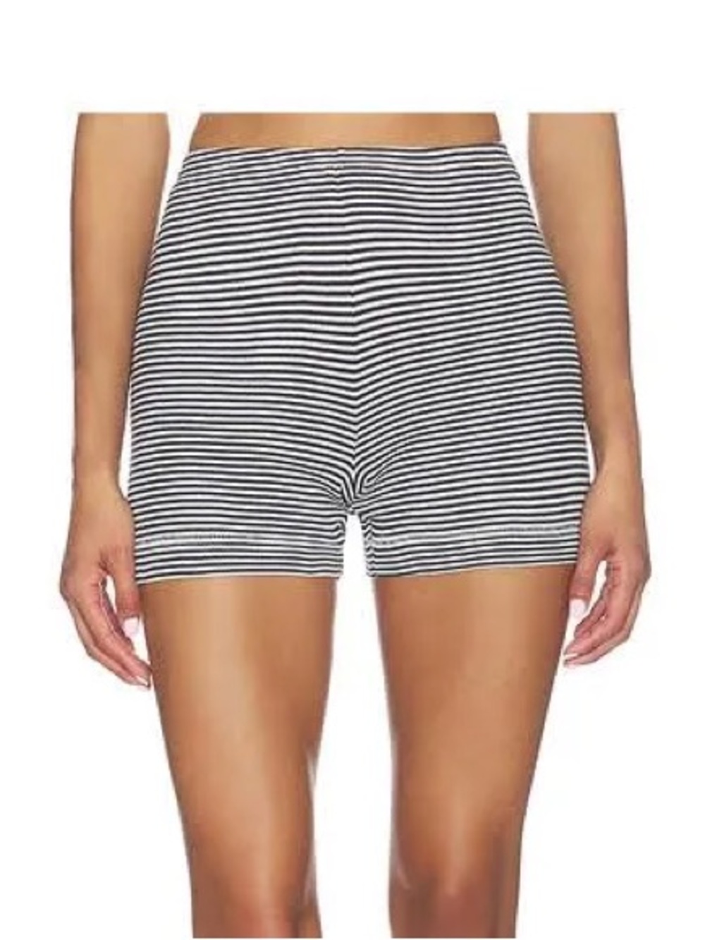 THE GREAT. High-Waist Black & White Striped Shorts